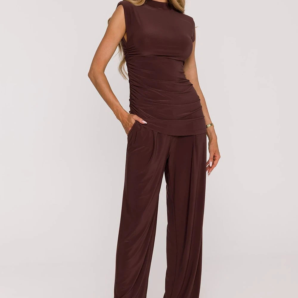 Sleeveless Turtleneck Wide Leg Pants Set