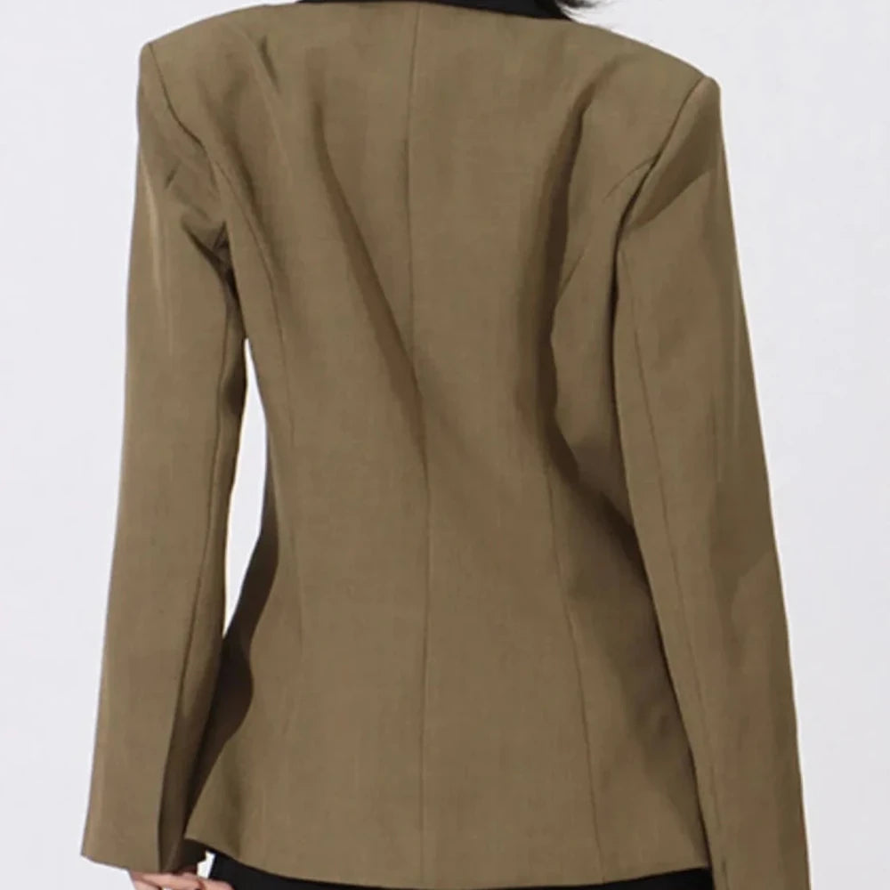 Contrast Lapel Collar Long Sleeve Blazer
