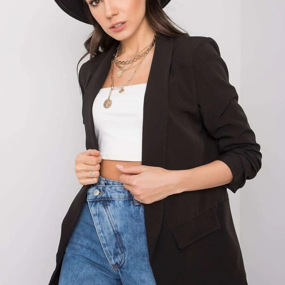 3/4 Sleeve Unbuttoned Jacket with Lining