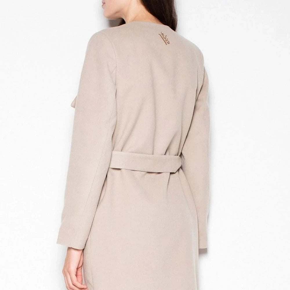 Elegant Spread Collar Tie-Waist Coat