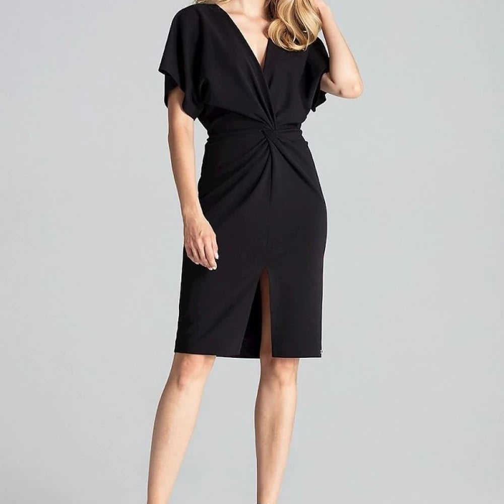 Navy Blue Midi Dress with Kimono Sleeves