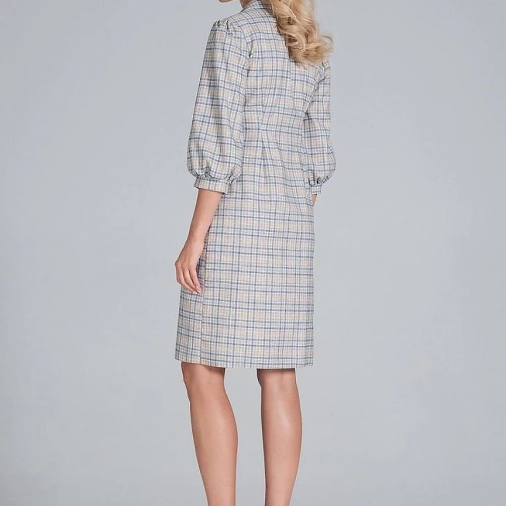 Midi Shirt Dress with Collar and 3/4 Sleeves