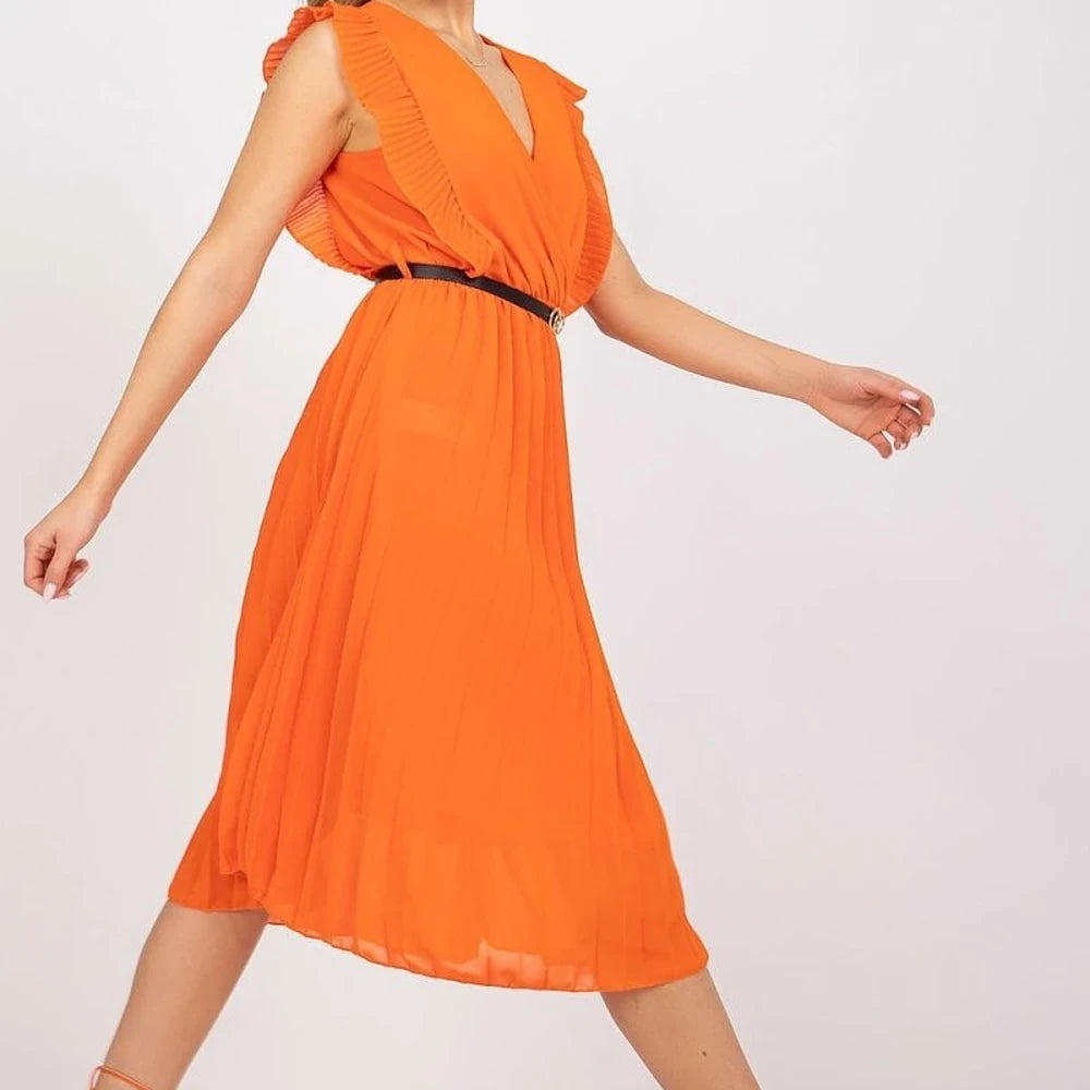 Pleated Summer Dress with Ruffle Sleeves