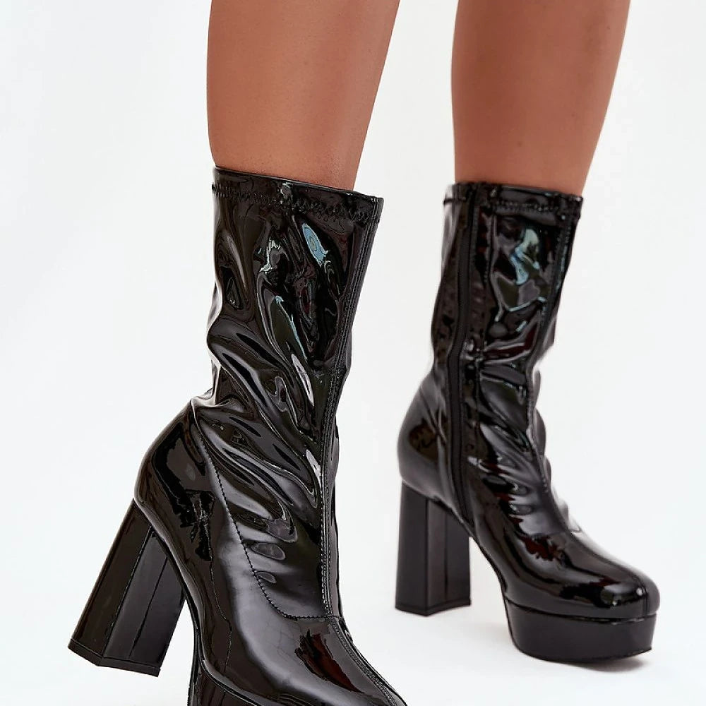 Women's Black Ankle Boots with Block Heel