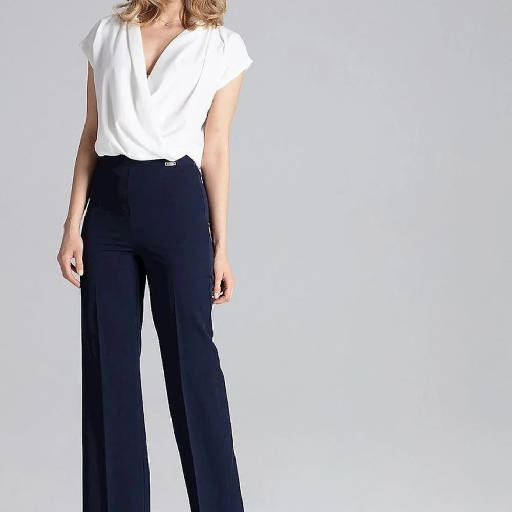 Brown & Navy Wide-Leg Trousers