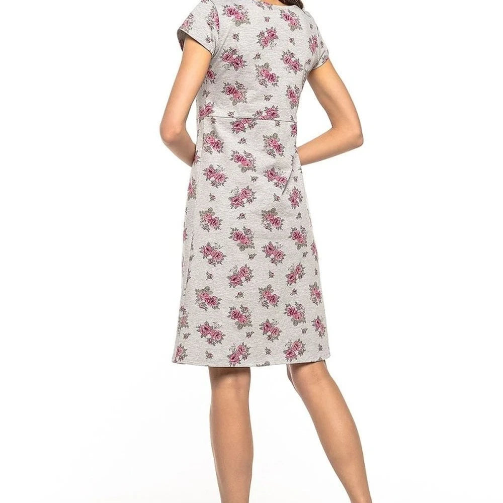Floral Cotton Day Dress with Striped Detail