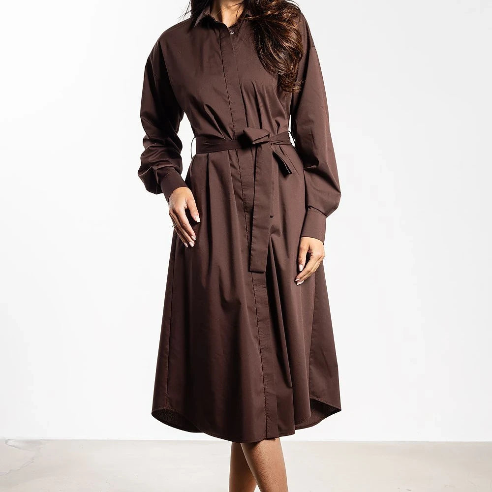 Midi Shirt Dress with Belt and Buttons