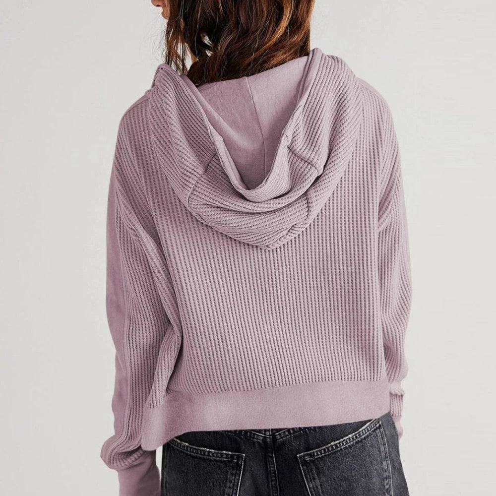 Waffle Knit Hooded Jacket with Dropped Shoulders