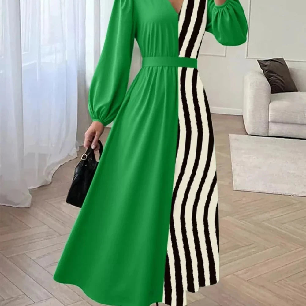 Color Block Striped Midi Dress