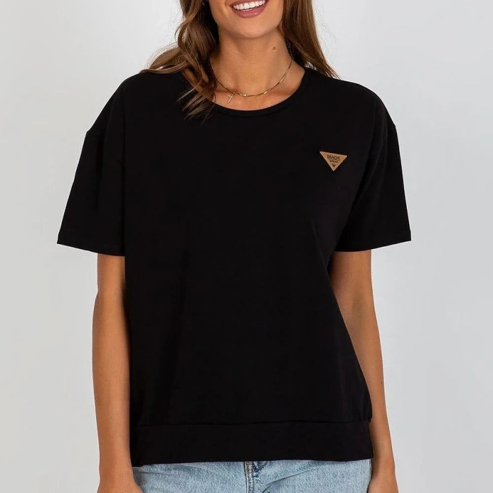 Cotton Blend Blouse with Round Neck