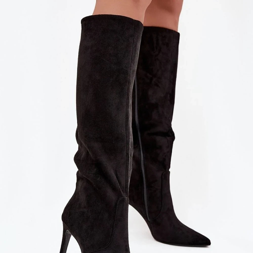 Black Suede Stiletto Heel Boots