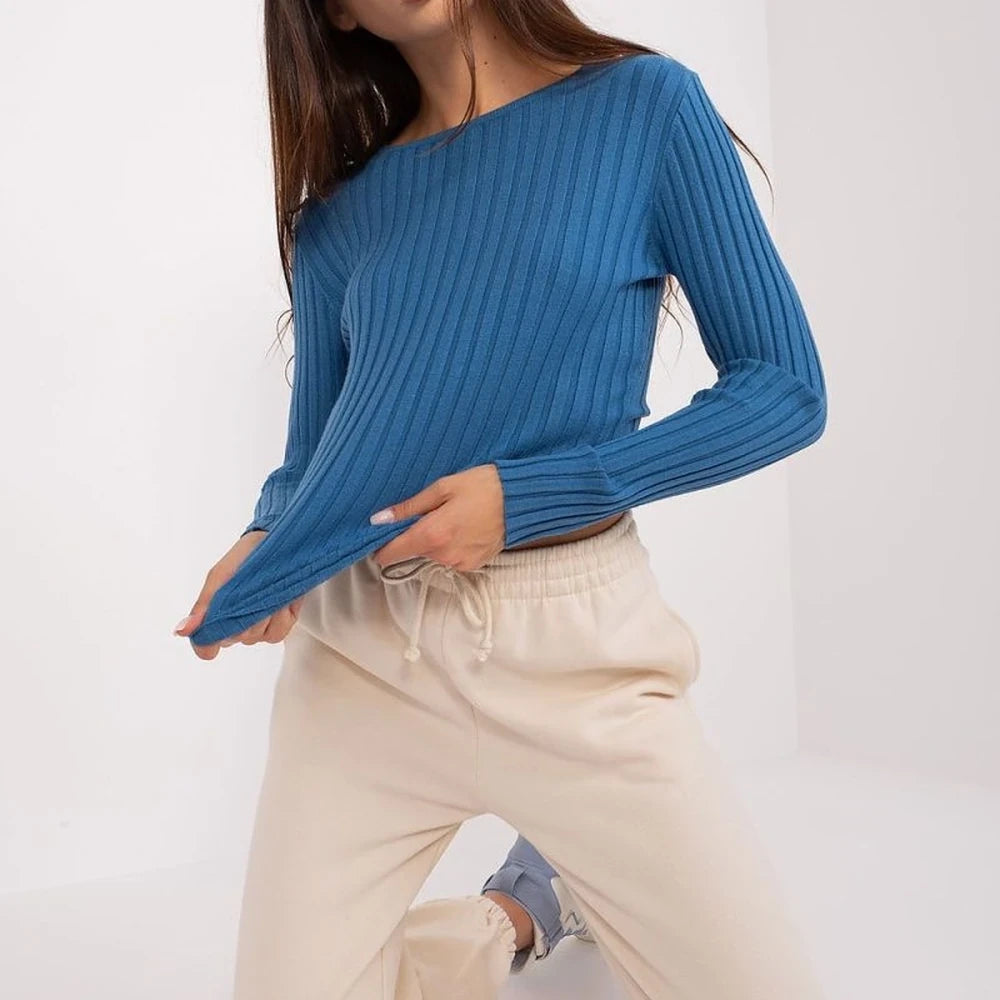 Ribbed Knit Round Neck Sweater