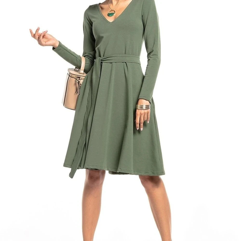 Flared Sweetheart Neck Day Dress with Pockets