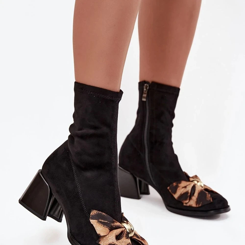 Women's Black Suede Block Heel Ankle Boots