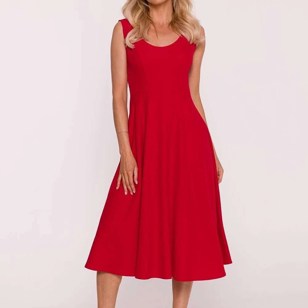 Flared Evening Dress with Round Neck