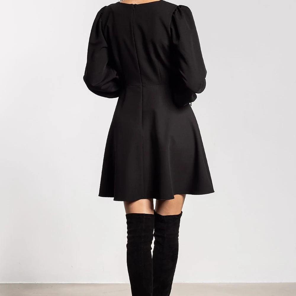 Flared Mini Dress with Puffy Sleeves