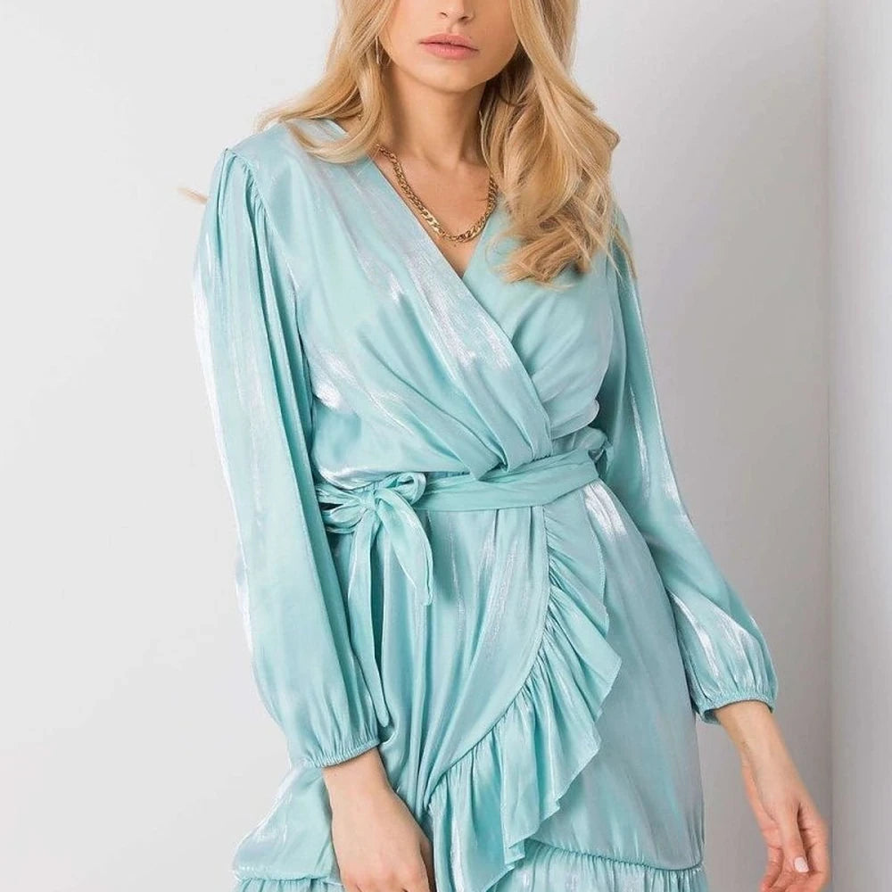 Black Frill Long Sleeve Dress with Tie Belt