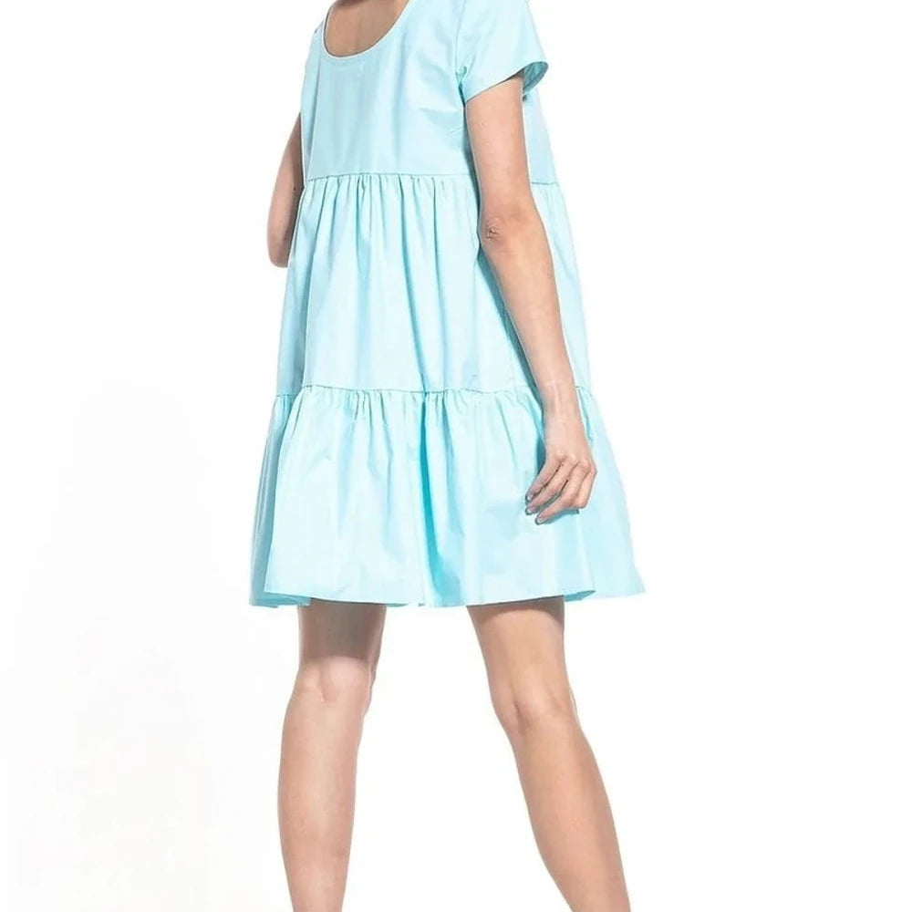 Boat Neck Short Sleeve Cotton Dress