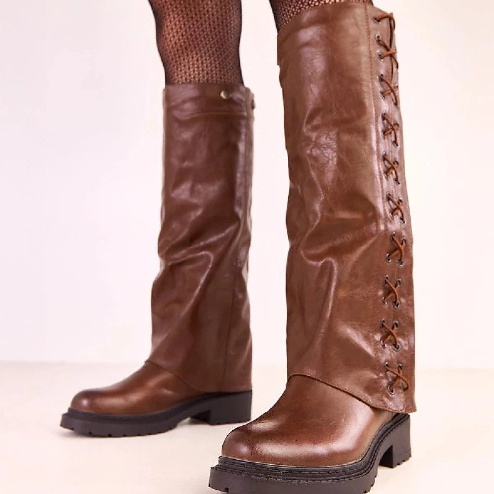 Thigh-High Boots with Detachable Layer & Lacing