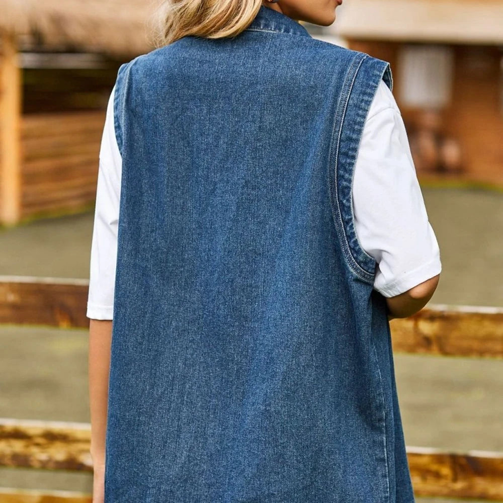 Sleeveless Collared Denim Vest
