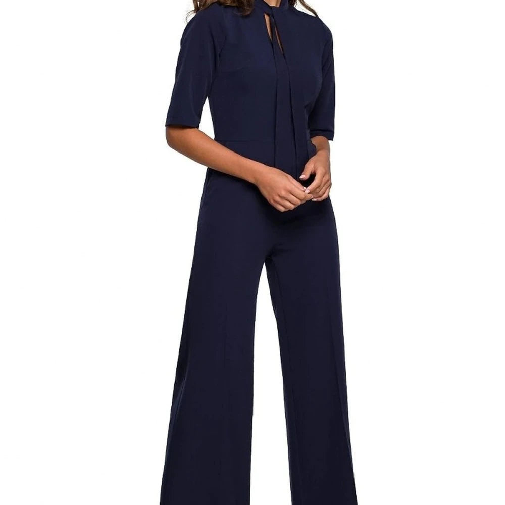 Wide Leg Jumpsuit with V-Neck Tie
