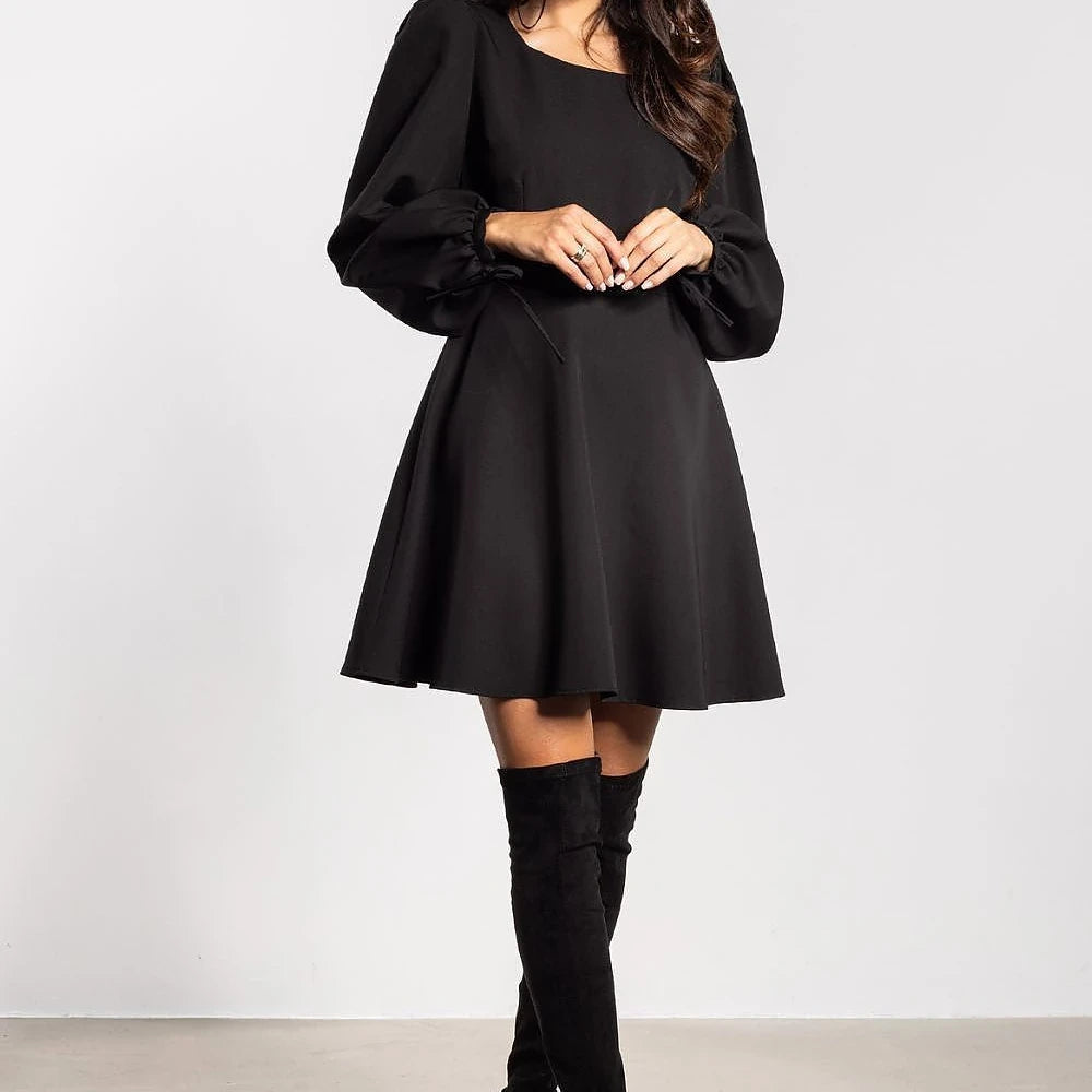 Flared Mini Dress with Puffy Sleeves