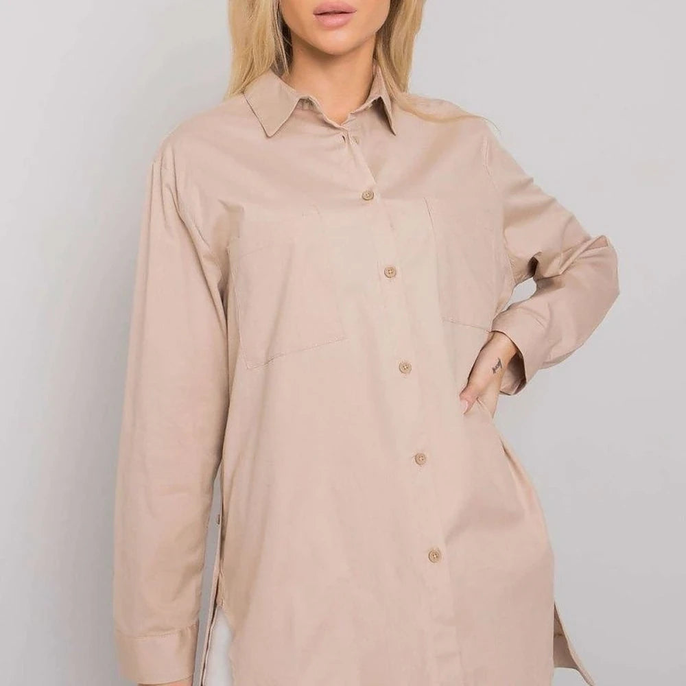 Women's White Cotton Button-Up Long Sleeve Shirt