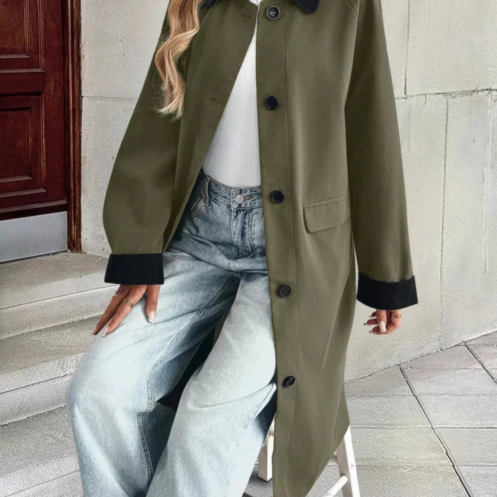 Contrast Collar Button Up Coat