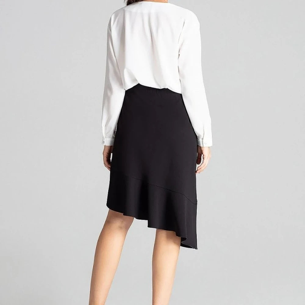 Asymmetrical Midi Skirt with Frill