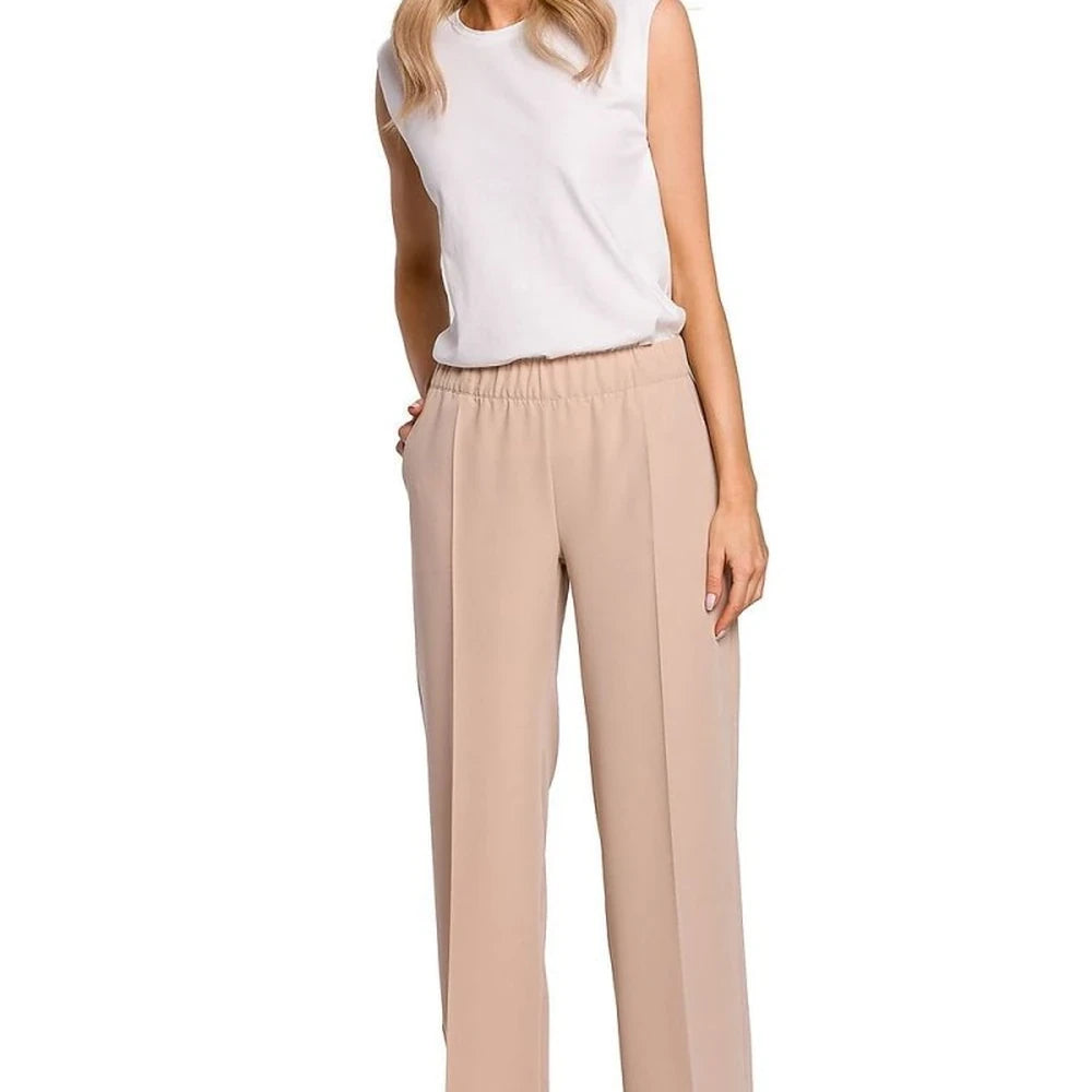 Wide Leg Trousers with Elastic Waistband