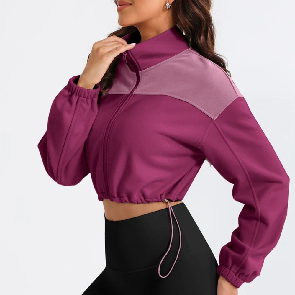 Contrast Drawstring Zip Up Jacket