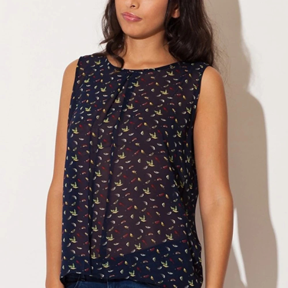 Pink Chiffon Blouse with Bird Print