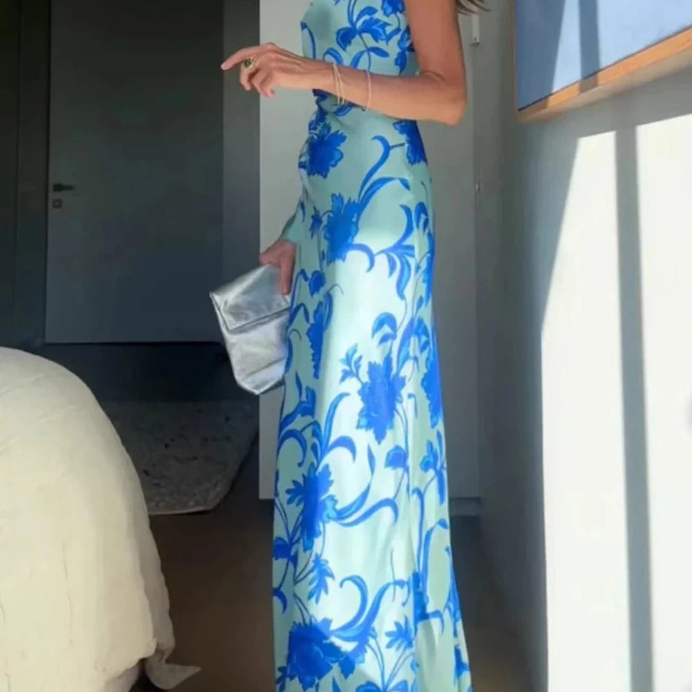 Floral Print One-Shoulder Maxi Dress