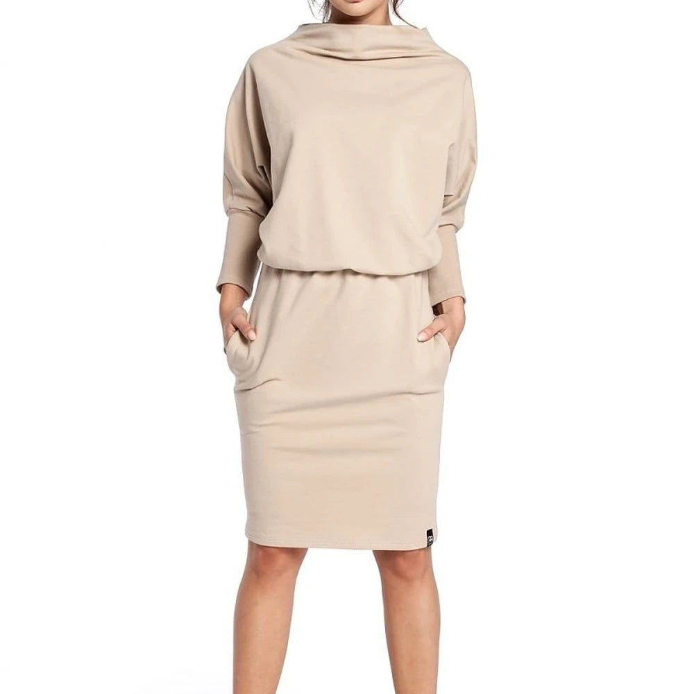 Ribbed Sleeve Midi Dress with Pockets