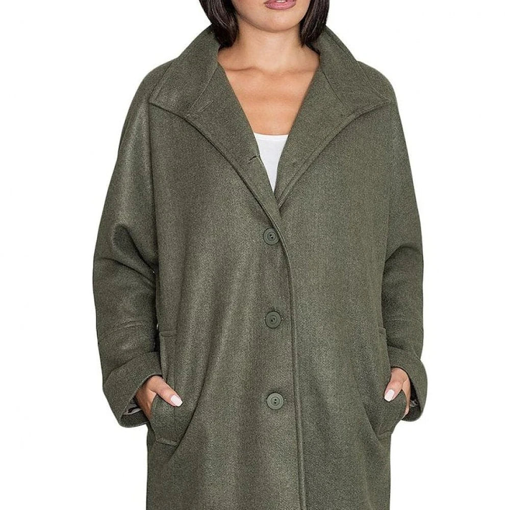 Women's Kimono Coat Stand-Up Collar Button Details