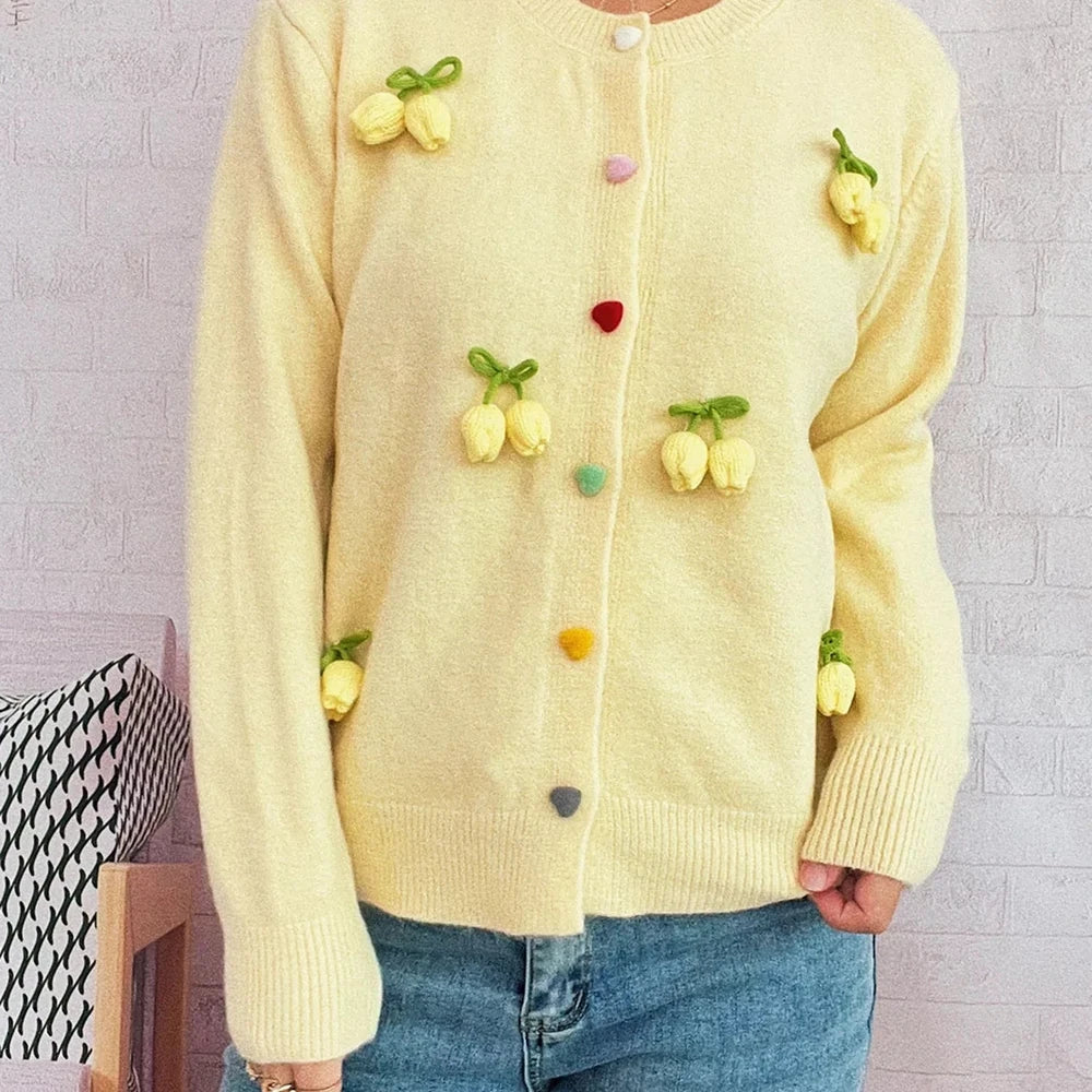 Flower Button Up Long Sleeve Cardigan