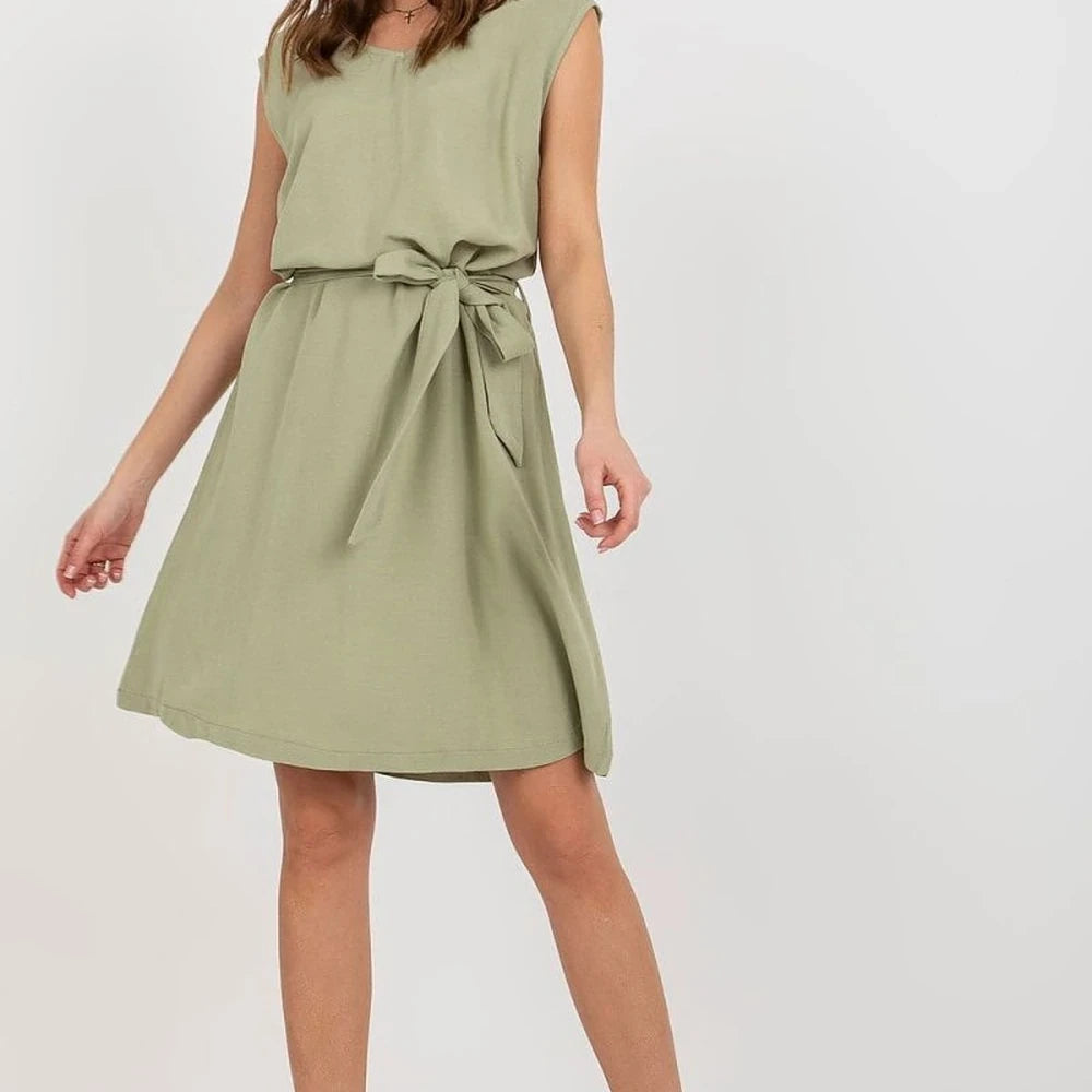 Beige V-Neck Sleeveless Summer Dress
