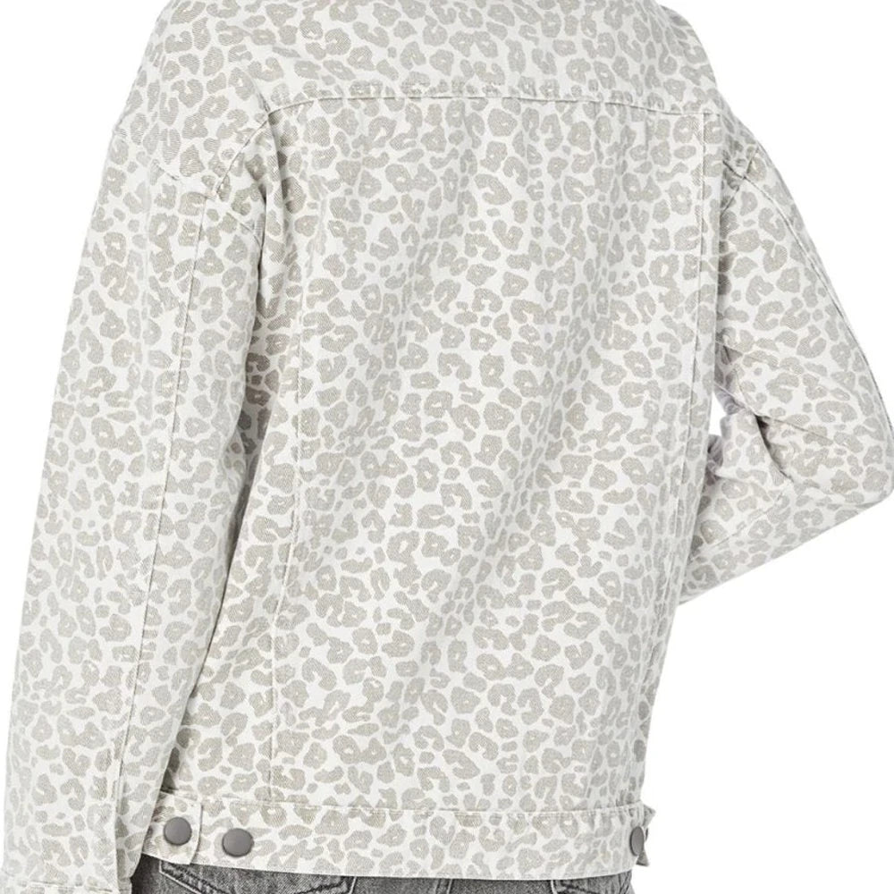 Leopard Button Up Long Sleeve Denim Jacket