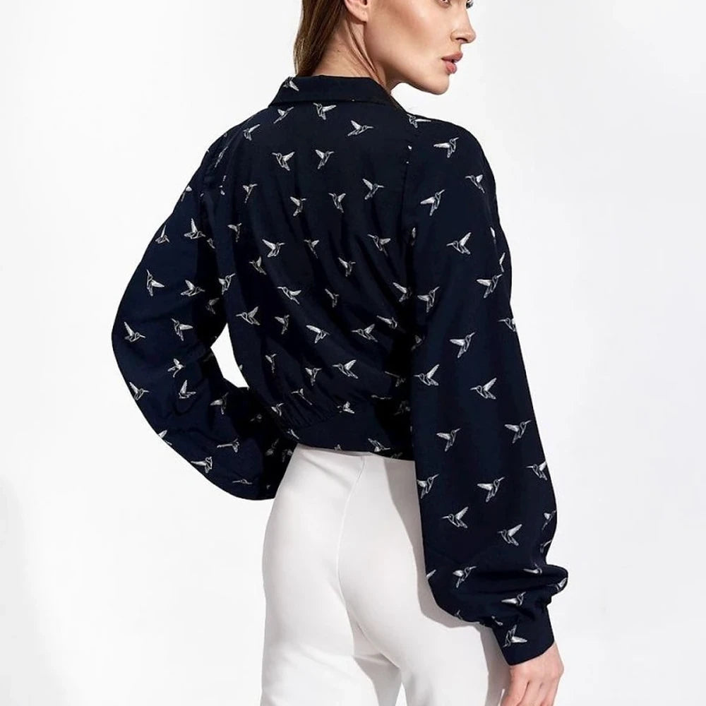 Elegant Wrap Blouse with Pleated Sleeves