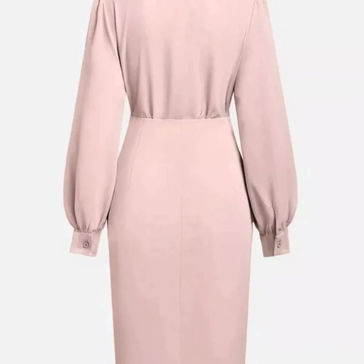 Ruched Midi Shirt Dress Side Slit