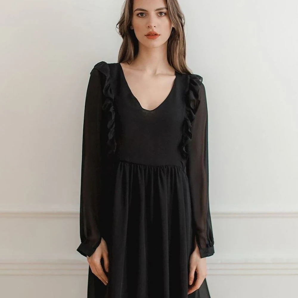 Flowy Chiffon Midi Dress with Ruffled Sleeves