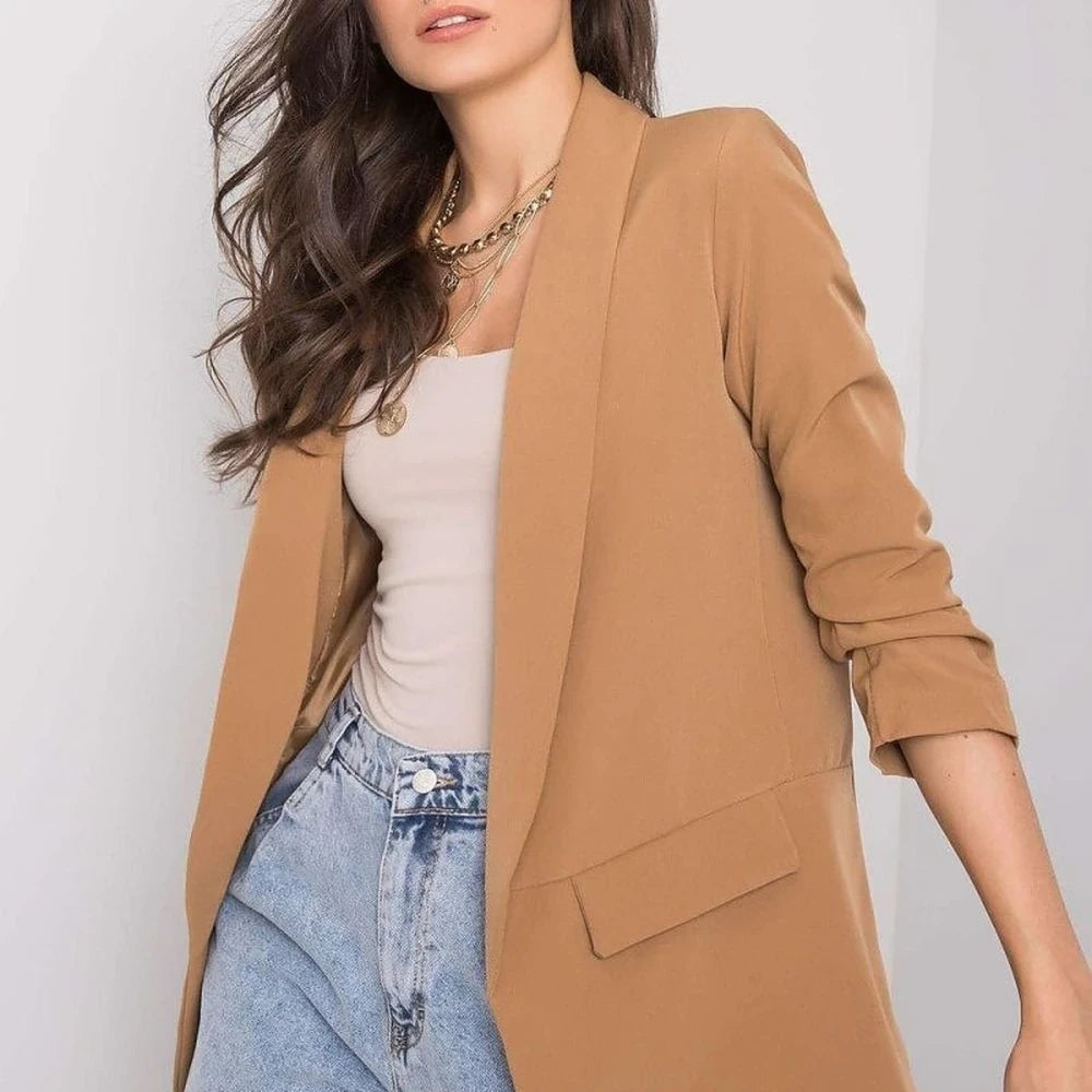 3/4 Sleeve Unbuttoned Jacket with Lining