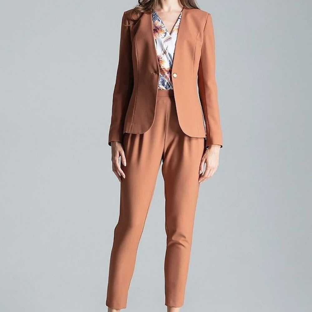Patterned One-Button Jacket with No Lapels