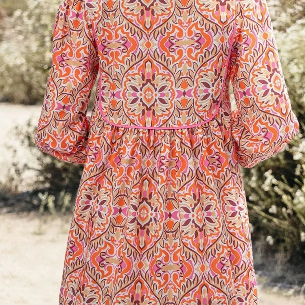 Floral Ruffle Sleeve Mini Dress with Tie Neck