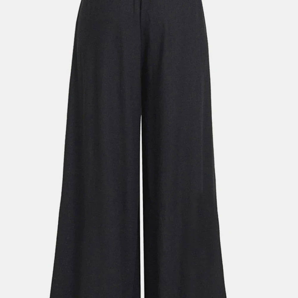 Linen Blend Wide Leg Pants with Pleats