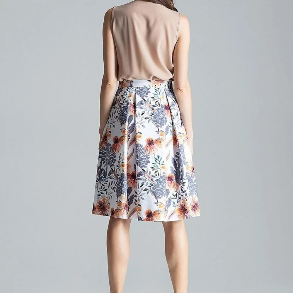 Contrast Pleated Midi Skirt with Asymmetric Slit