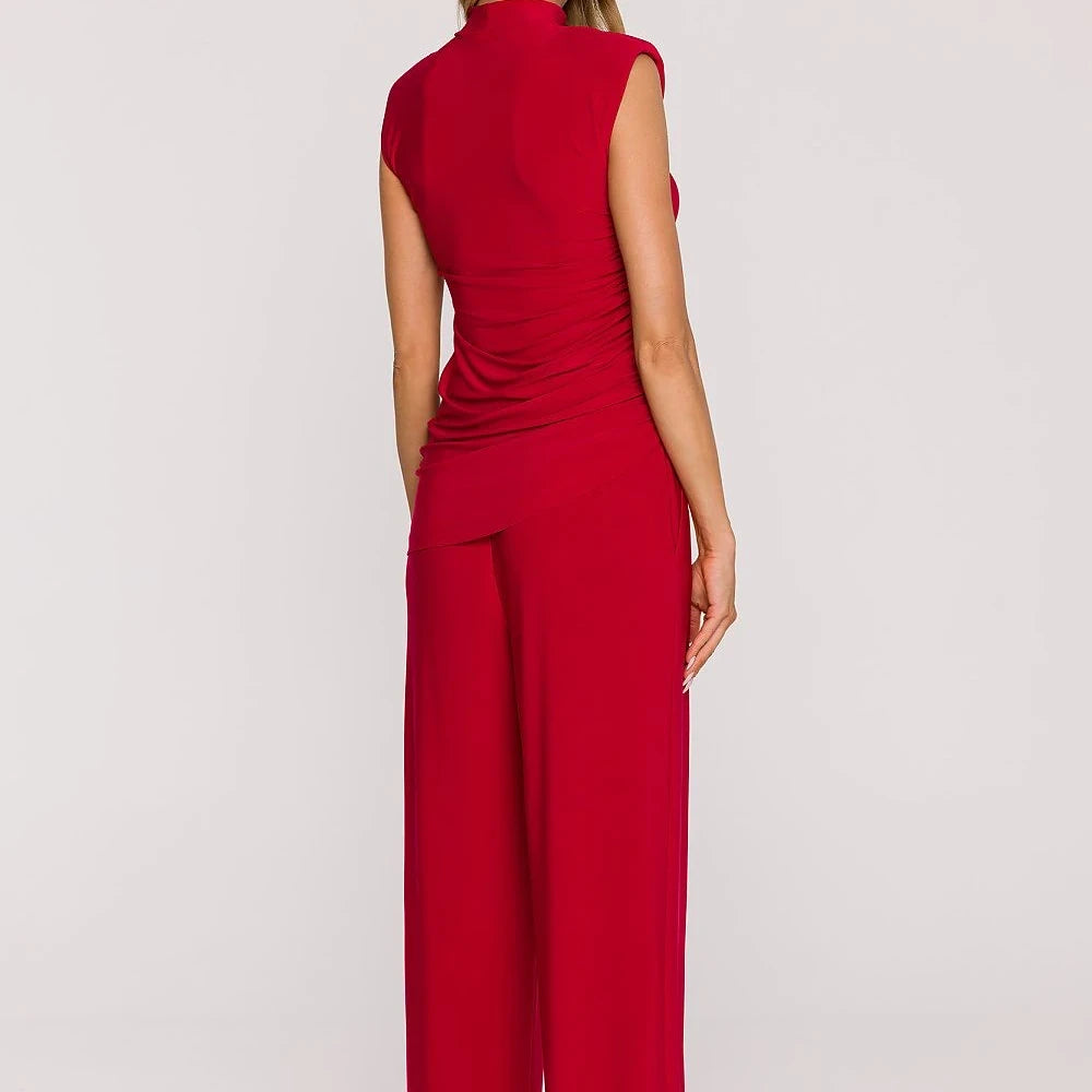Sleeveless Turtleneck Wide Leg Pants Set