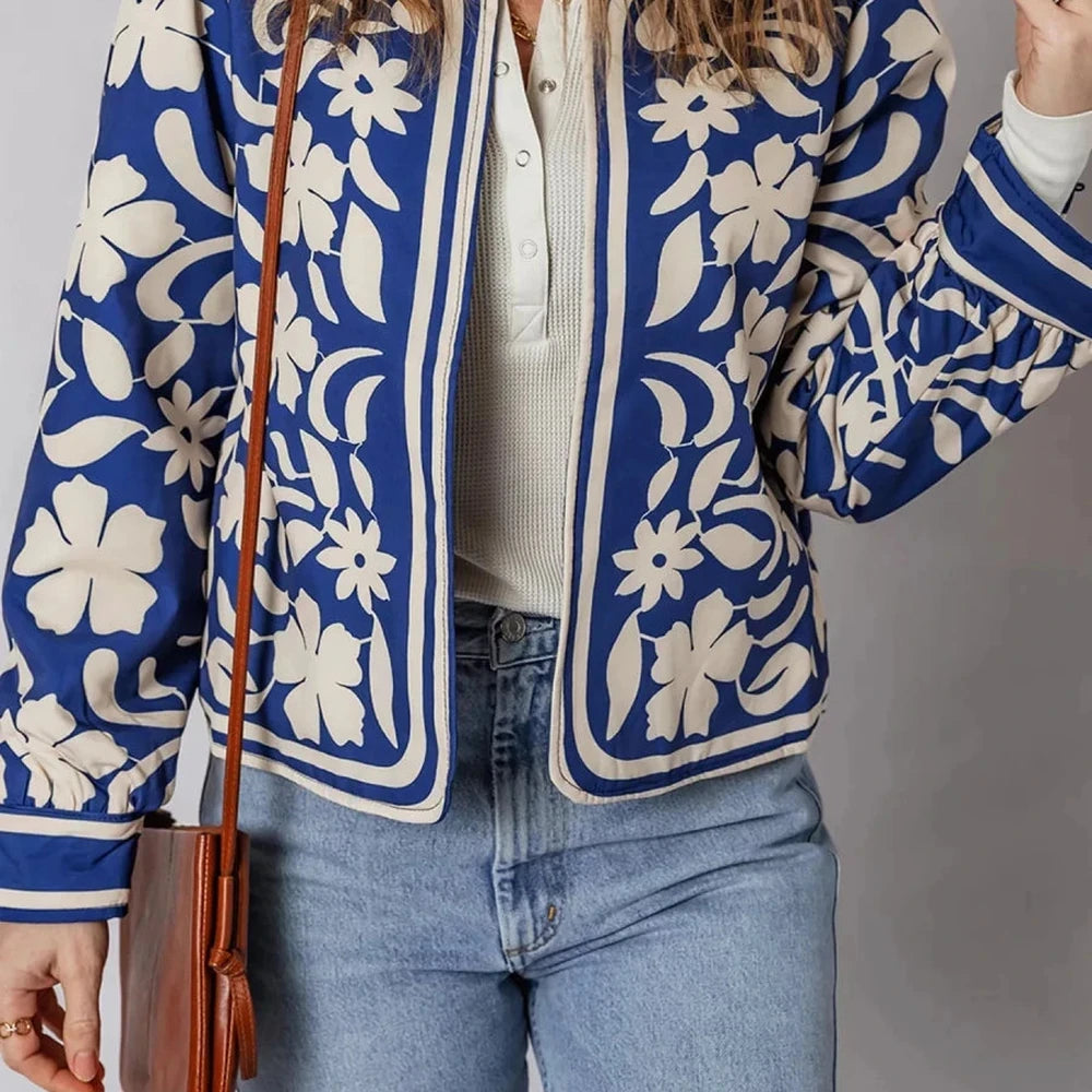Floral Print Button Jacket with Cuffs
