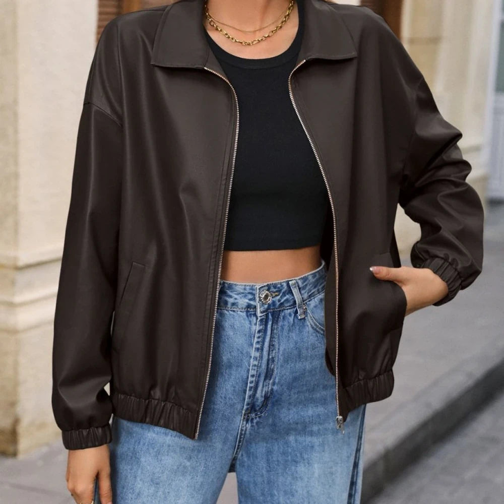 Women's Zip-Up Dropped Shoulder Jacket