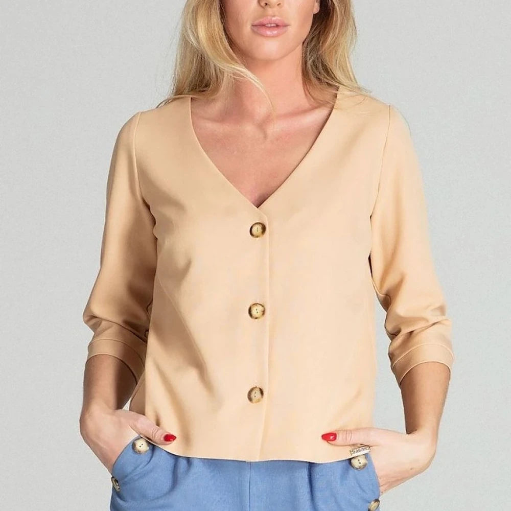 Women's 3/4 Sleeve Shirt with Cheese Neckline